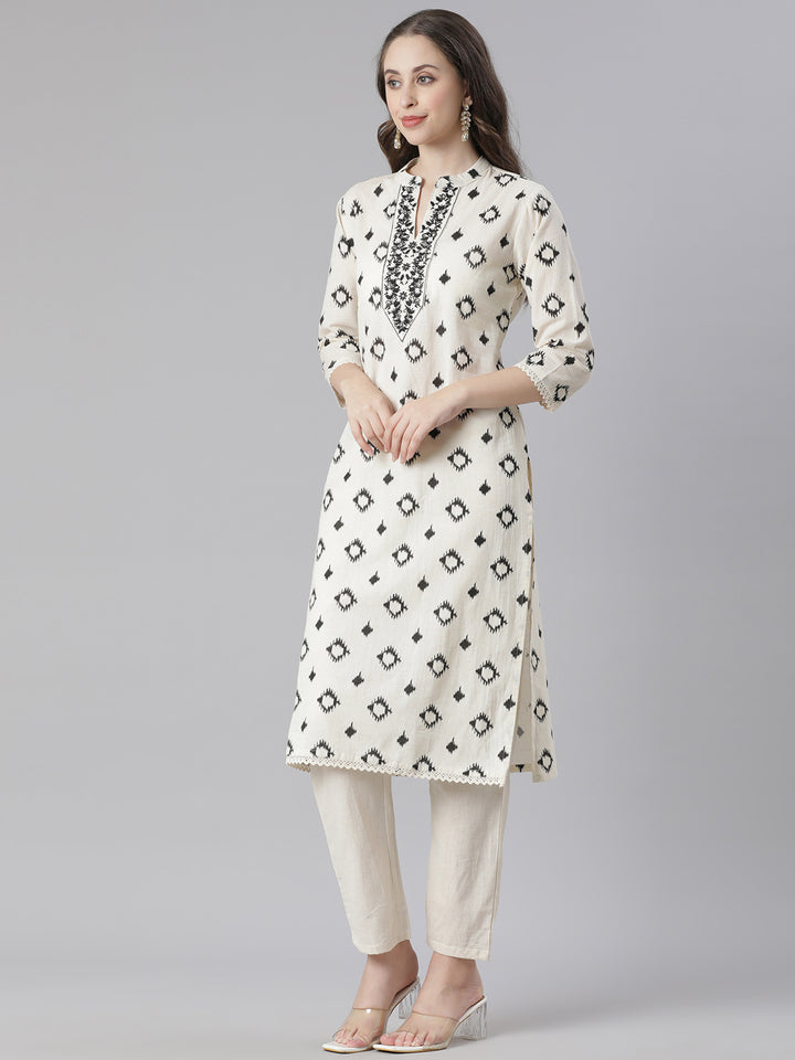 Neerus Black Printed Straight Kurta and Trousers With Dupatta
