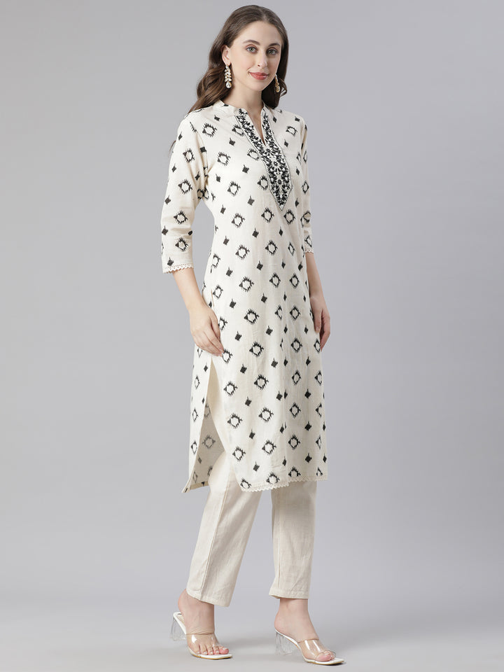 Neerus Black Printed Straight Kurta and Trousers With Dupatta