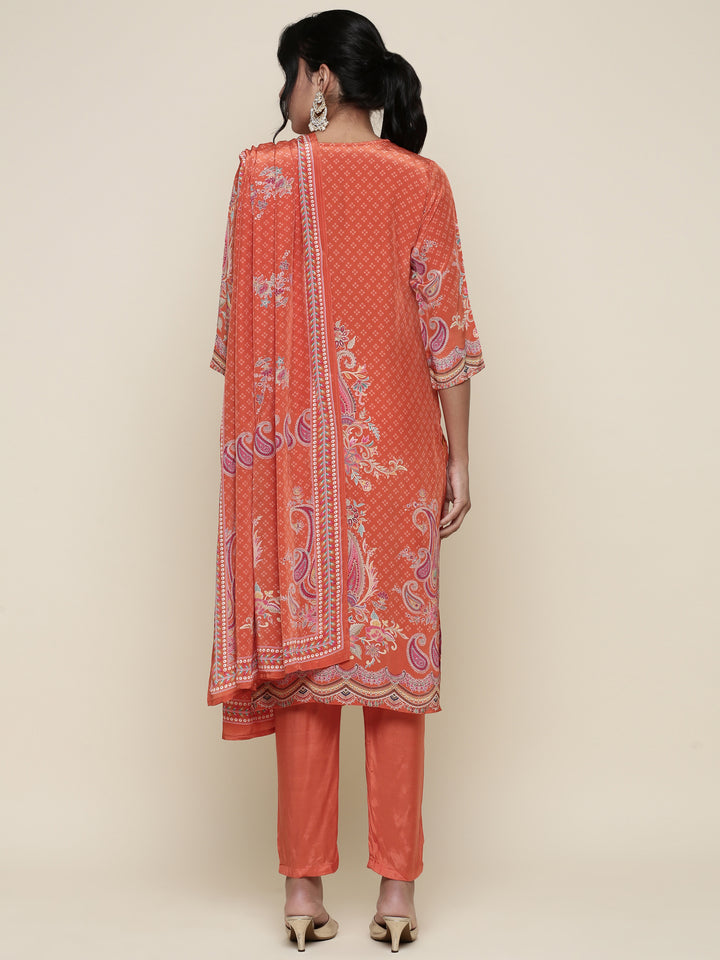 Burnt orange  Digital printed crepe Three piece suit set