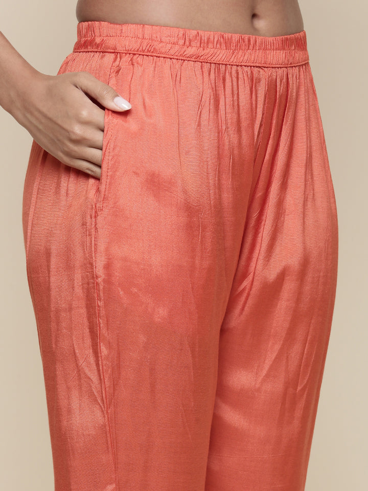 Burnt orange  Digital printed crepe Three piece suit set