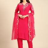 Pink Crepe suit with embroidery work