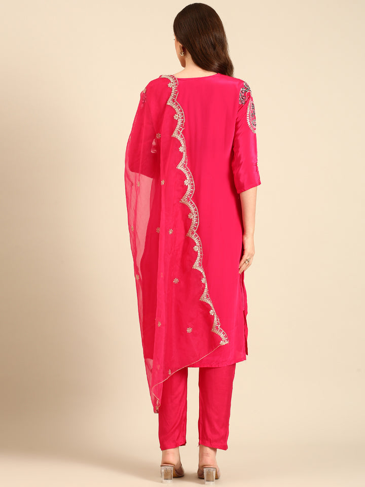 Pink Crepe suit with embroidery work