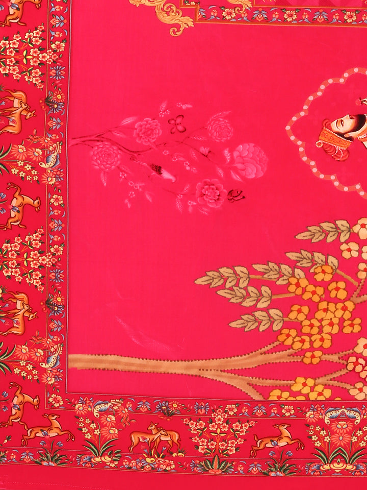 Pink Rayon Digital printed three piece suit set