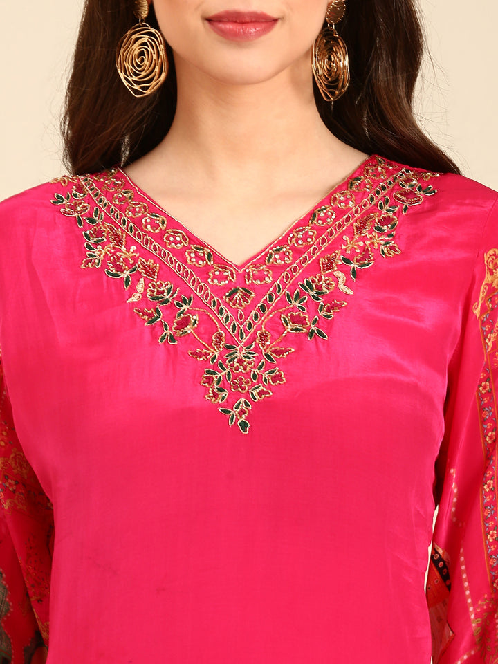 Pink Rayon Digital printed three piece suit set