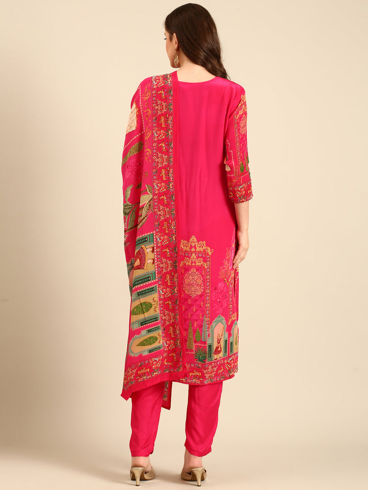 Pink Rayon Digital printed three piece suit set