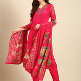 Pink Rayon Digital printed three piece suit set