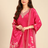 Pink Crepe Floral print three piece suit set