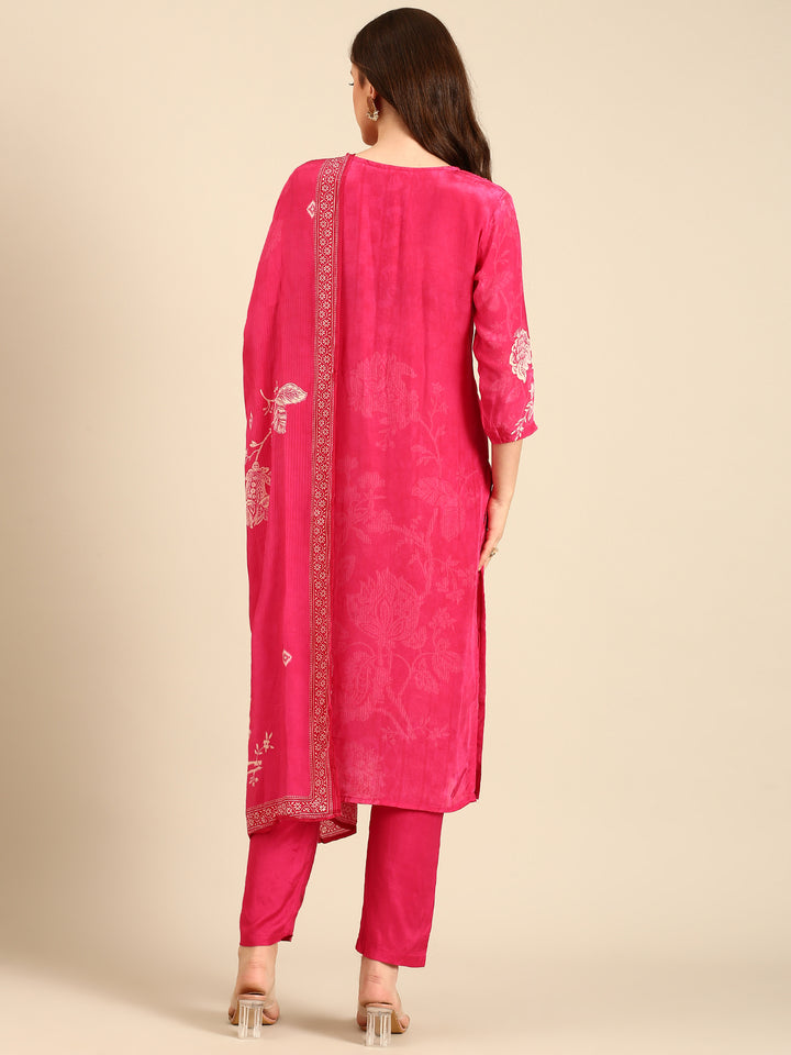 Pink Crepe Floral print three piece suit set