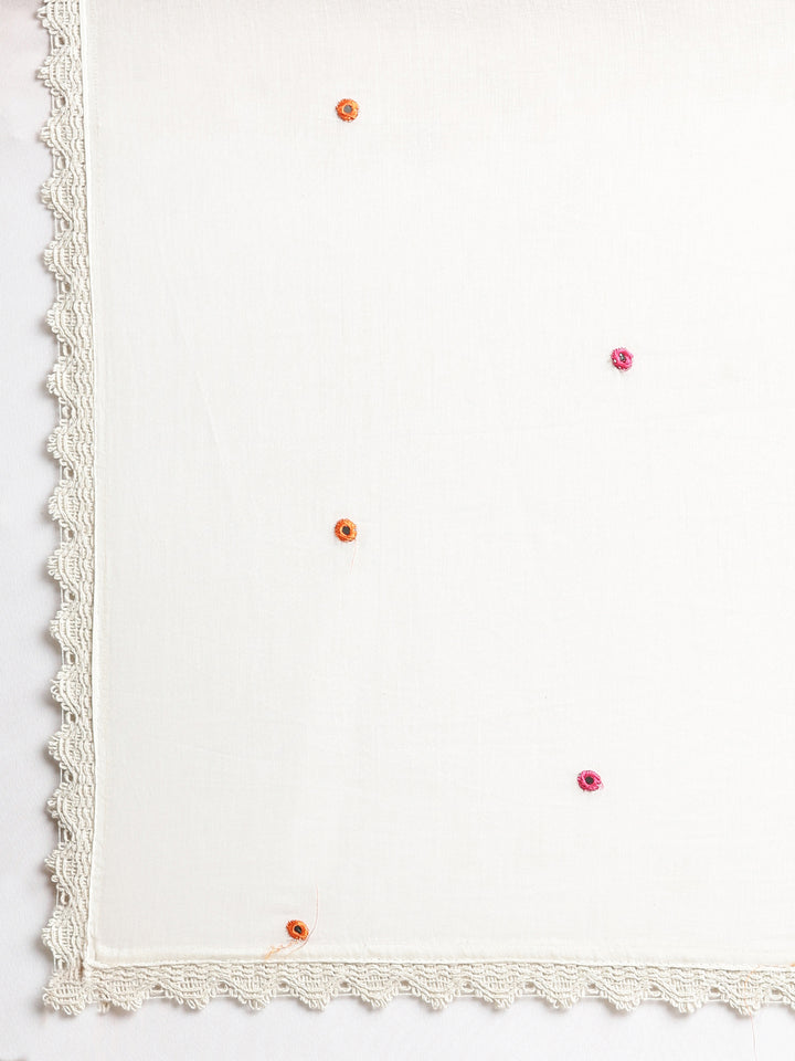 Neerus Off white Embroidered Straight Kurta and Trousers With Dupatta