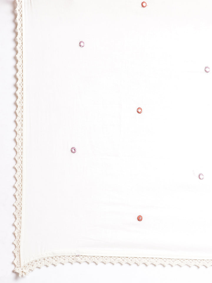 Neerus Off White Embroidered Straight Kurta And Trousers With Dupatta