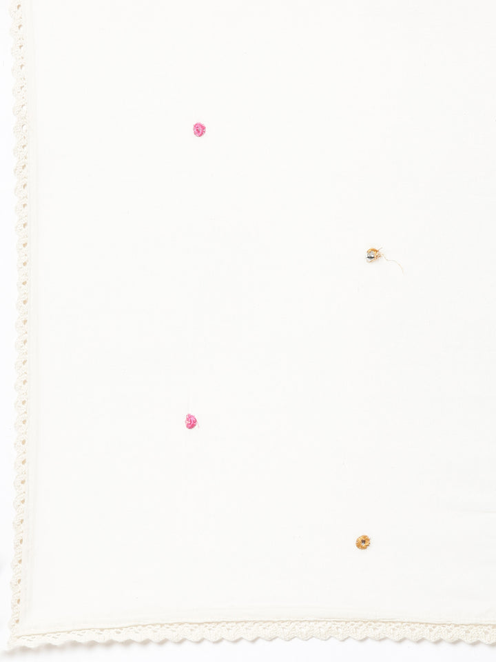 Neerus Off White Solid Straight Kurta and Trousers With Dupatta