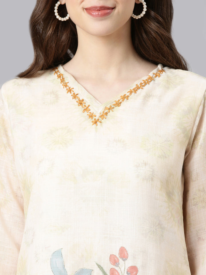 Neerus Yellow Printed Straight Kurta and Trousers With Dupatta