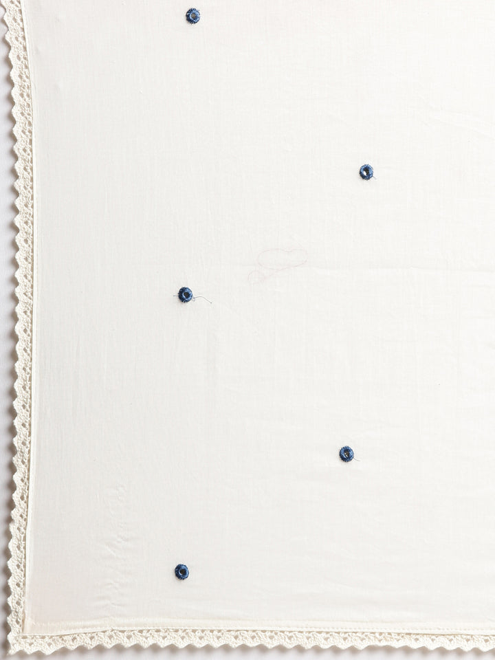 Neerus Off white Embroidered Straight Kurta and Trousers With Dupatta