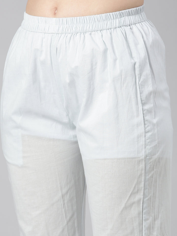 Neerus Blue Printed Straight Kurta and Trousers With Dupatta