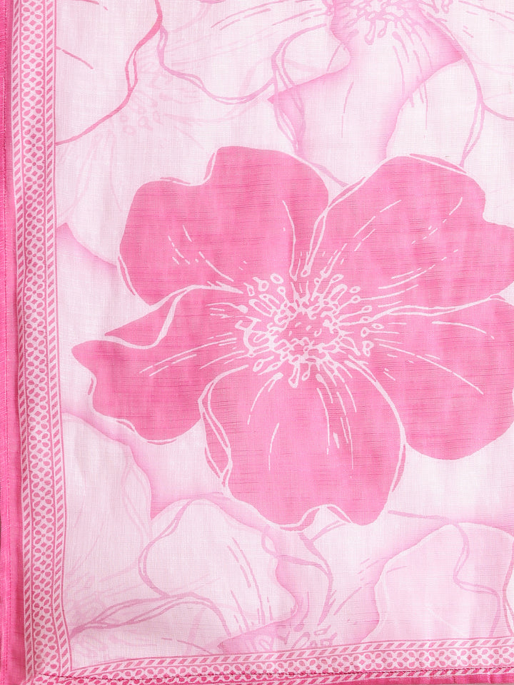 Neerus Rose pink Printed Straight Kurta and Trousers With Dupatta