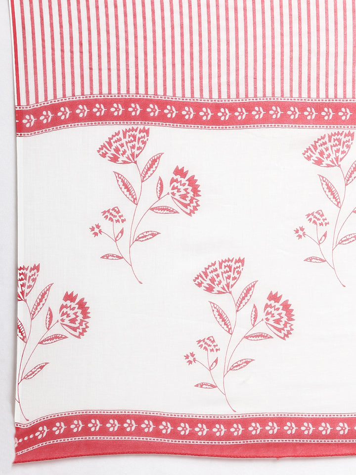 Neerus Red Printed Straight Kurta and Trousers With Dupatta