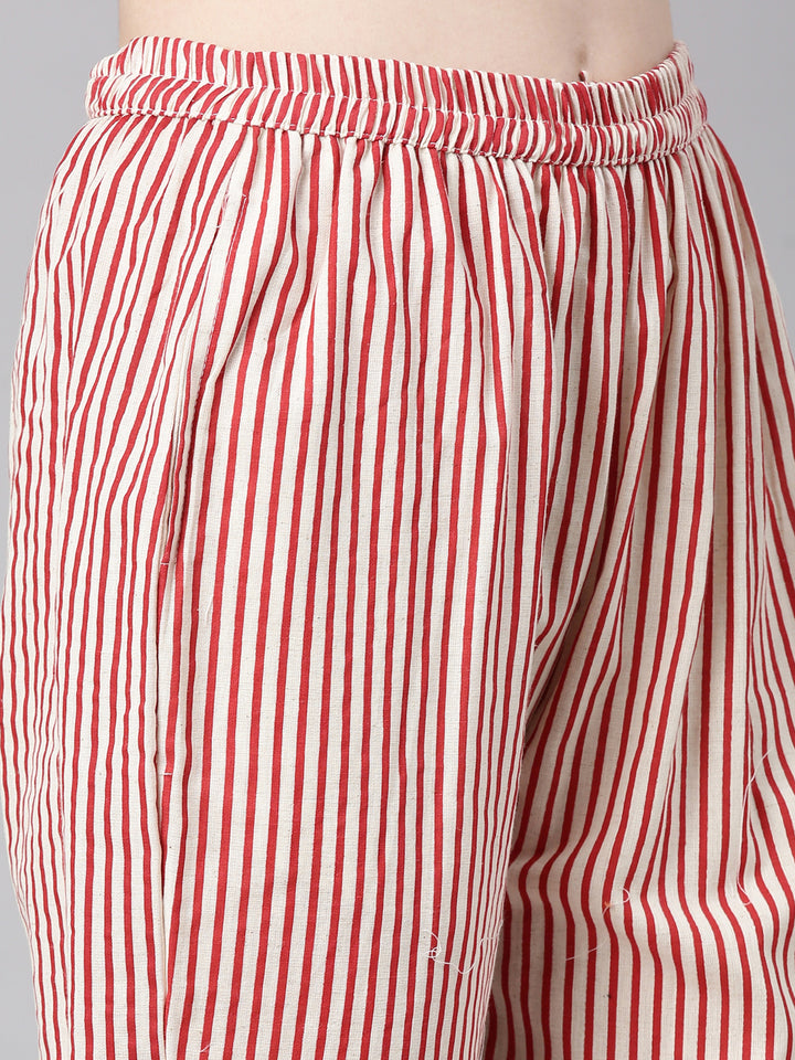 Neerus Red Printed Straight Kurta and Trousers With Dupatta