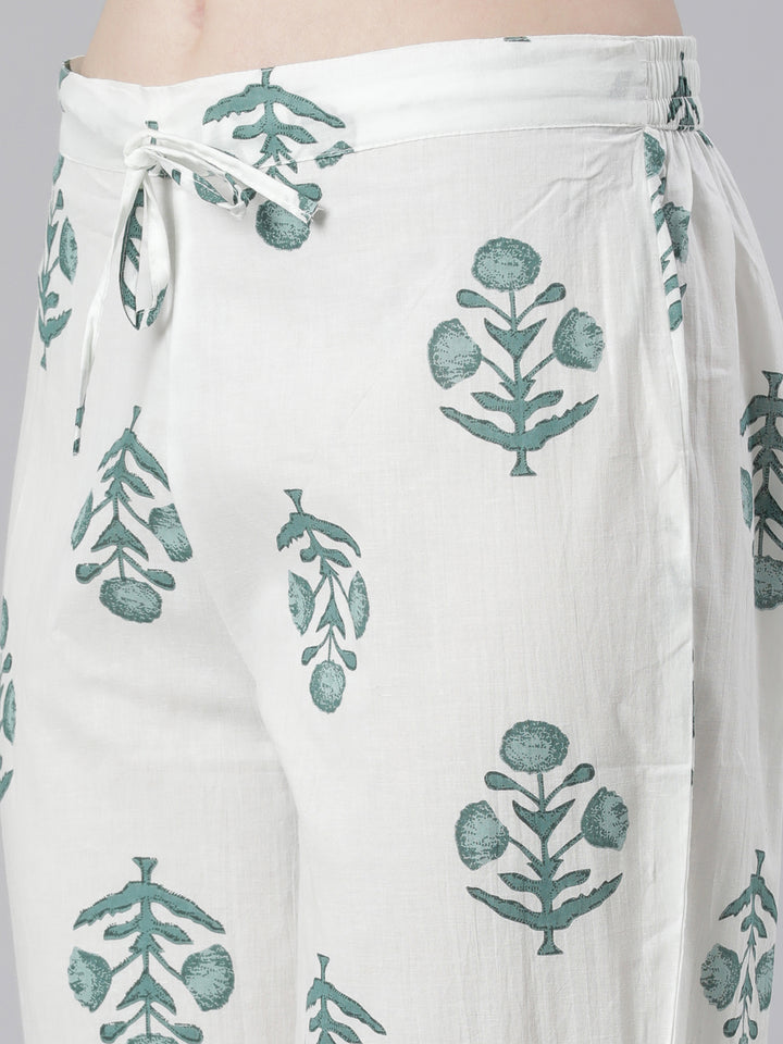 Neerus Green Printed Anarkali Kurta and Trousers With Dupatta