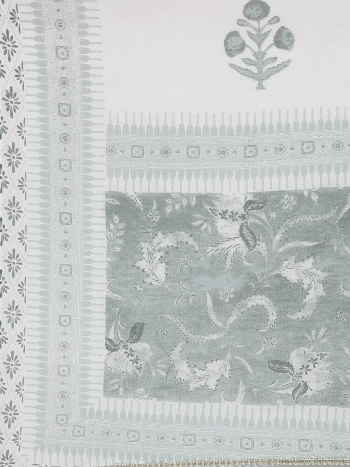 Neerus Green Printed Anarkali Kurta and Trousers With Dupatta