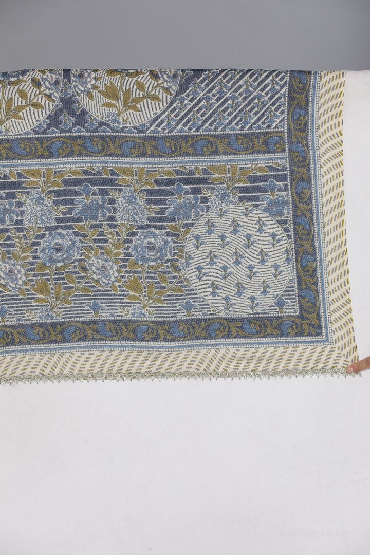 Neerus Blue Printed Anarkali Kurta and Trousers With Dupatta