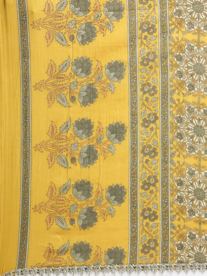 Neerus Yellow cotton printed anarkali suit set - detail view 3