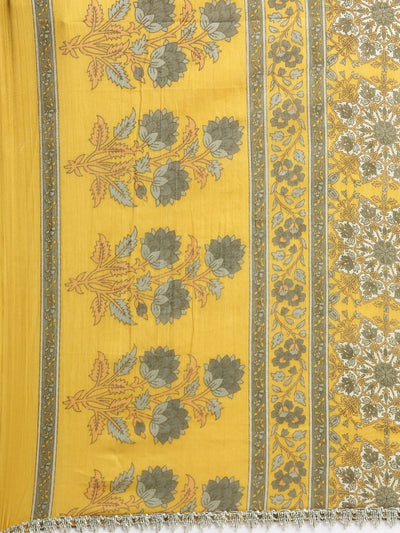 Neerus Mustard Printed Anarkali Kurta and Trousers With Dupatta