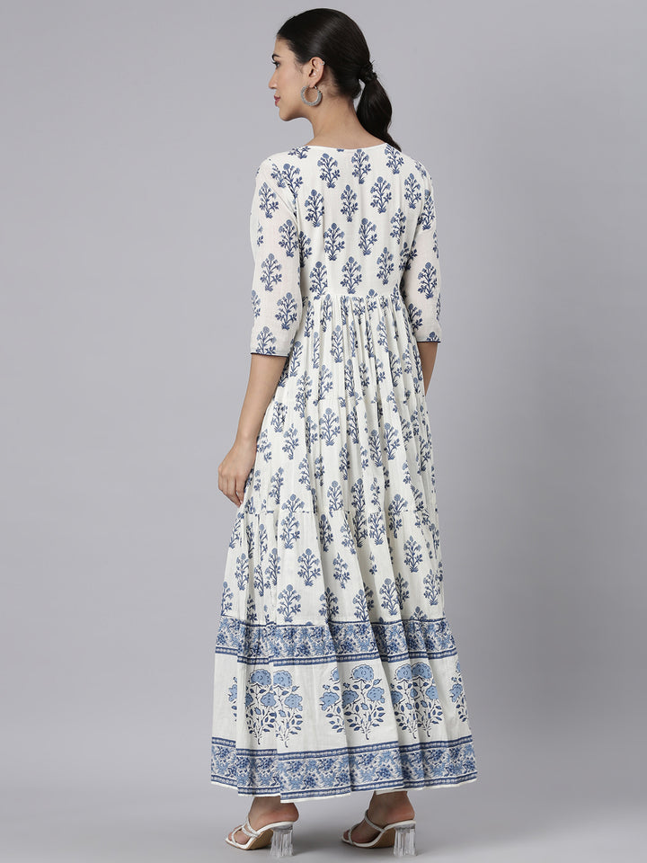 Neerus White Casual Maxi Floral Dresses