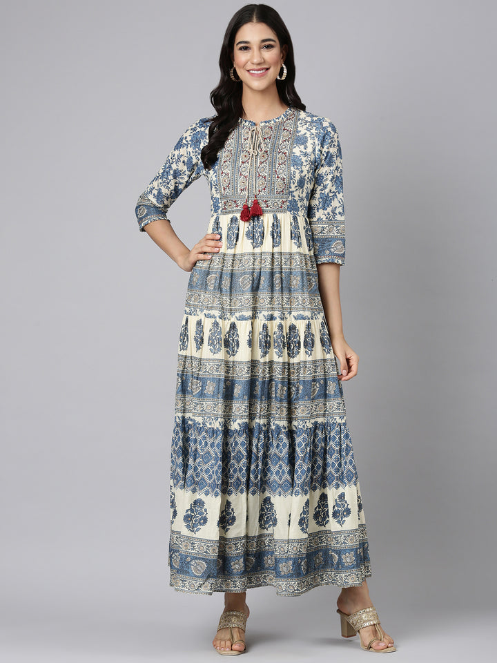 Neerus Blue Casual Tribal Maxi Dresses