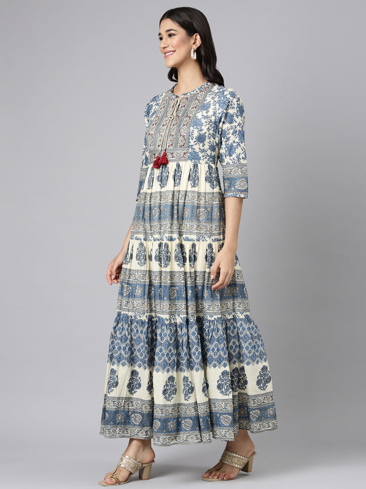 Neerus Blue Casual Tribal Maxi Dresses