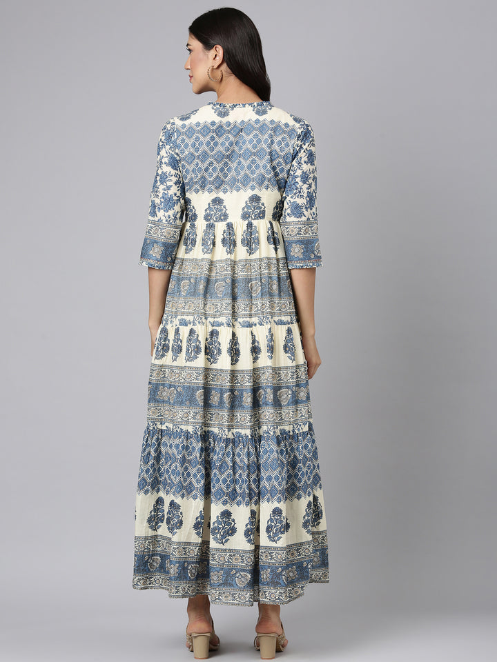 Neerus Blue Casual Tribal Maxi Dresses