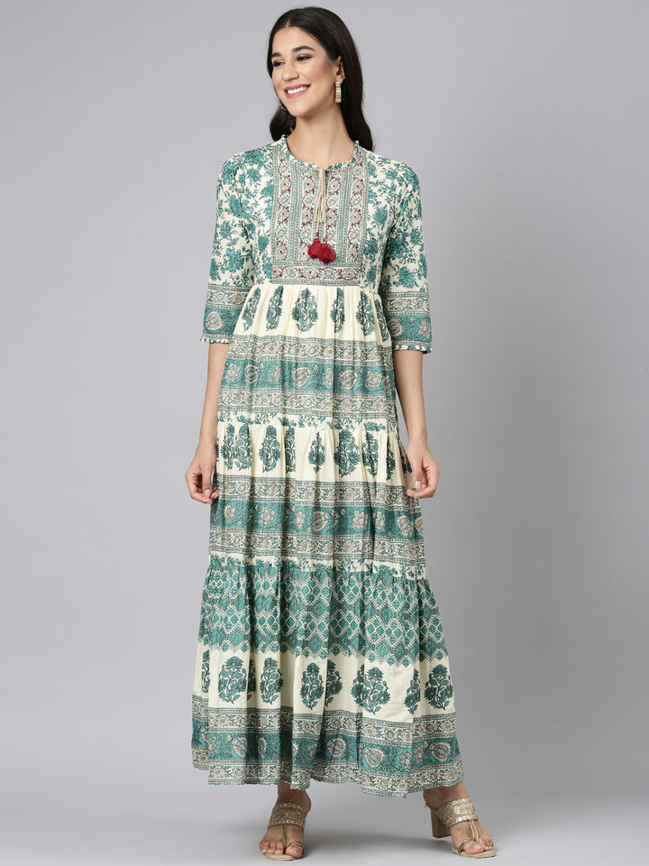 Neerus Green Casual Tribal Maxi Dresses