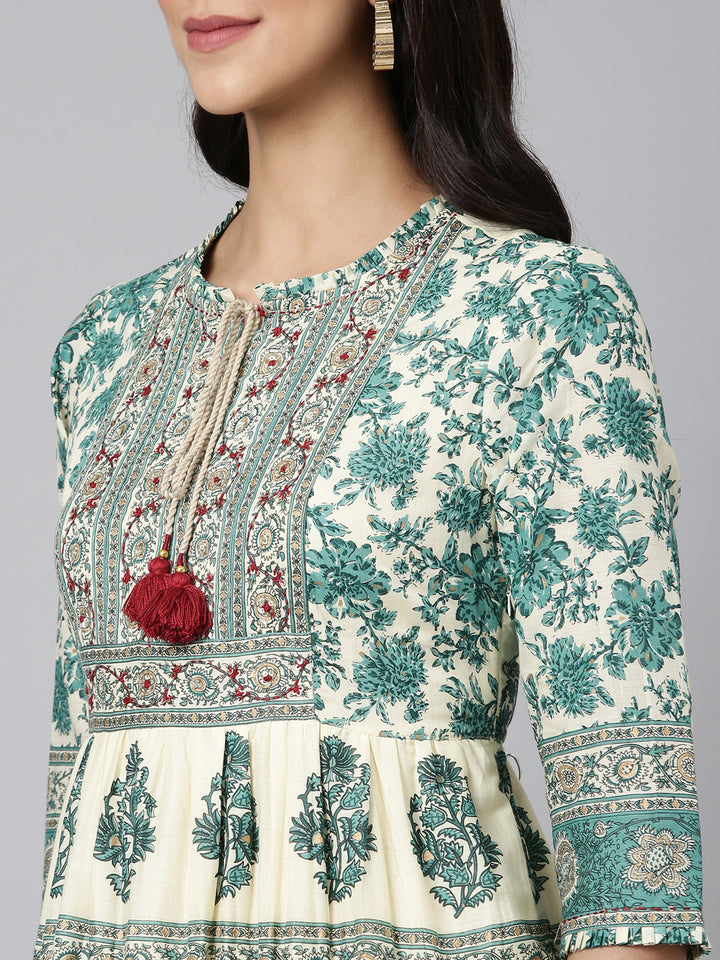 Neerus Green Casual Tribal Maxi Dresses