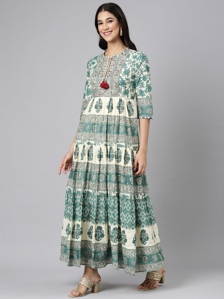 Neerus Green Casual Tribal Maxi Dresses