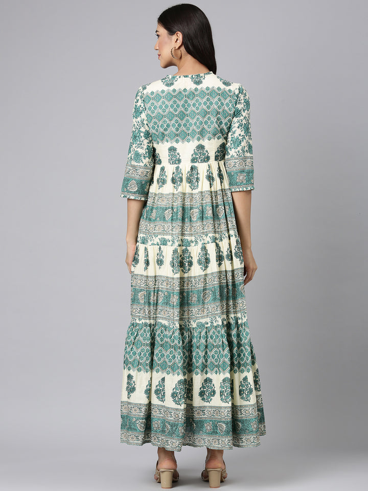 Neerus Green Casual Tribal Maxi Dresses