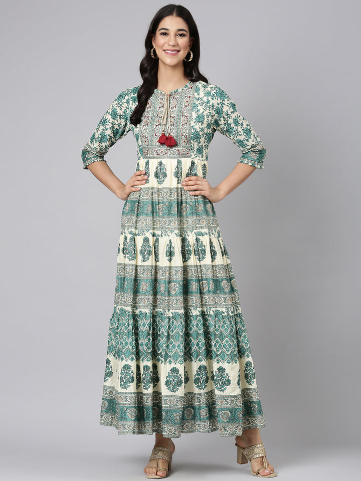 Neerus Green Casual Tribal Maxi Dresses