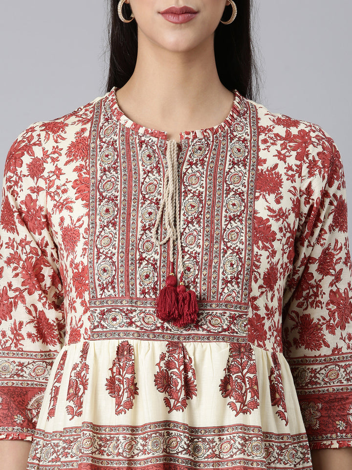 Neerus Rust Casual Tribal Maxi Dresses