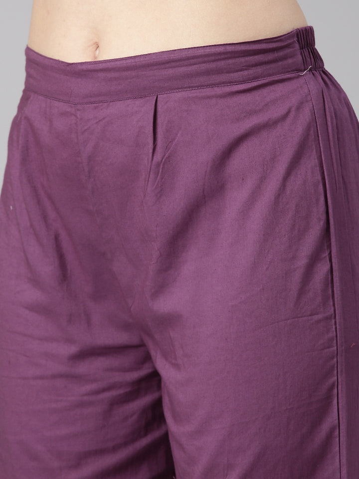 Neerus Purple Printed Anarkali Kurta and Trousers With Dupatta