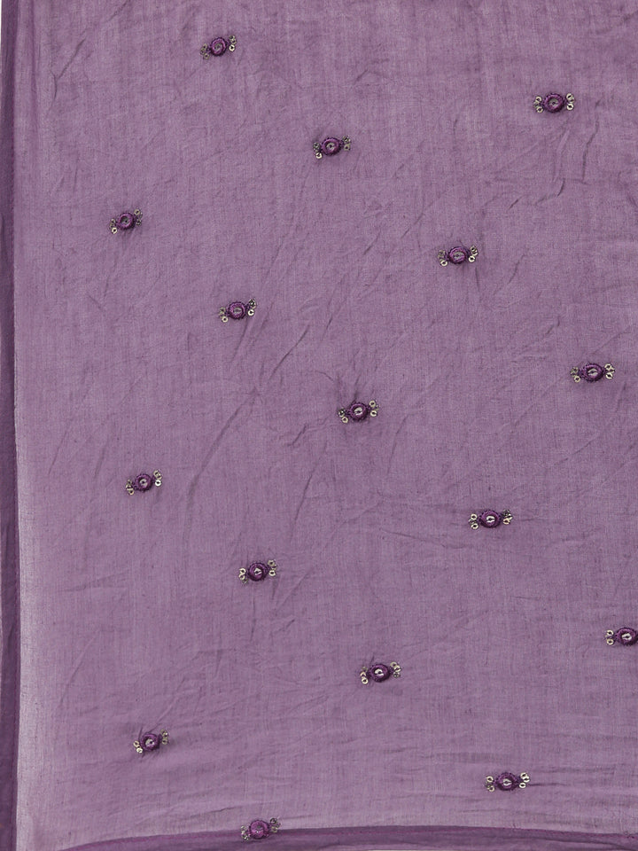 Neerus Purple Printed Anarkali Kurta and Trousers With Dupatta