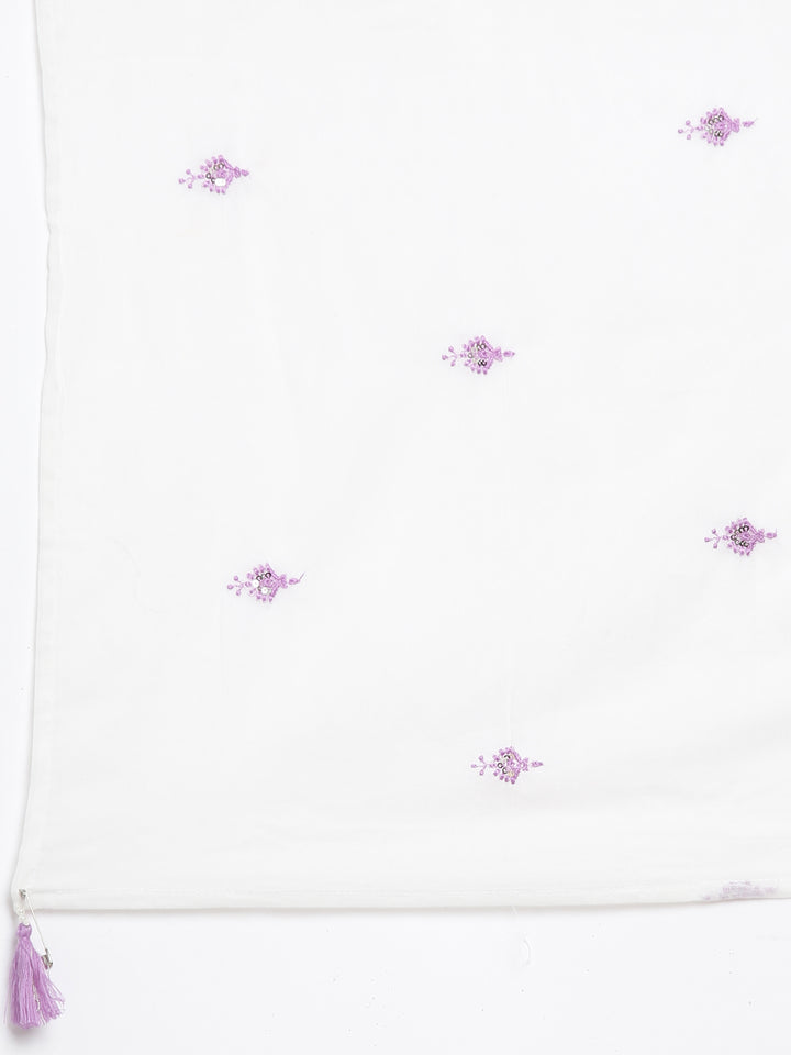 Neerus Lavender Embroidered Curved Kurta and Trousers With Dupatta