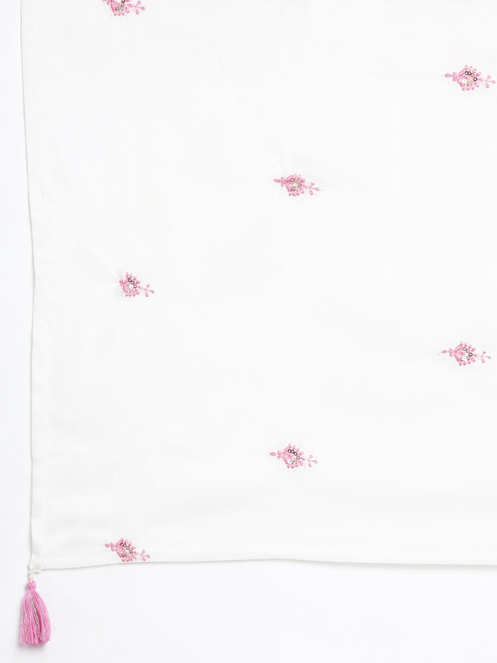 Neerus Pink Embroidered Curved Kurta and Trousers With Dupatta