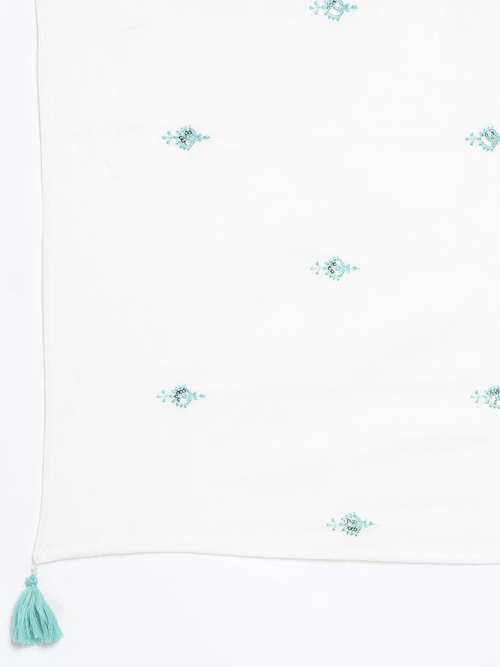 Neerus Green Embroidered Curved Kurta and Trousers With Dupatta