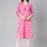 Neerus Pink Casual Floral Straight Kurtas