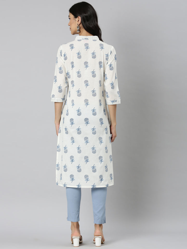 Neerus Blue Casual Floral Straight Kurtas