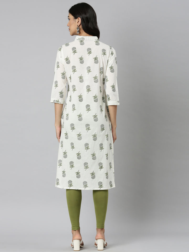 Neerus Green Casual Floral Straight Kurtas