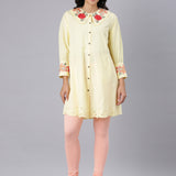 Neerus Yellow Casual Solid Straight Kurtis