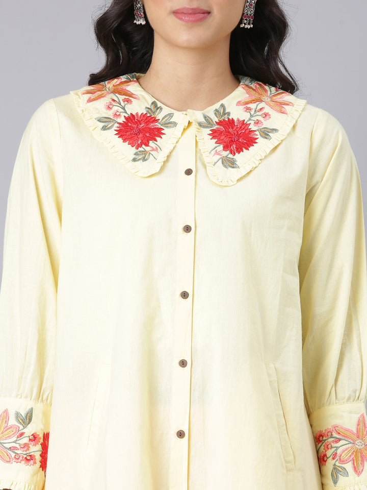 Neerus Yellow Casual Solid Straight Kurtis