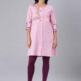 Neerus Pink Casual Solid Straight Kurtis
