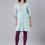 Neerus Blue Casual Solid Straight Kurtis