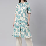 Neerus Sea Green Casual Floral Straight Kurtas