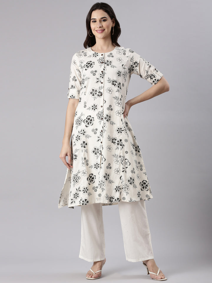 Cream Cotton Flex Printed Kurta